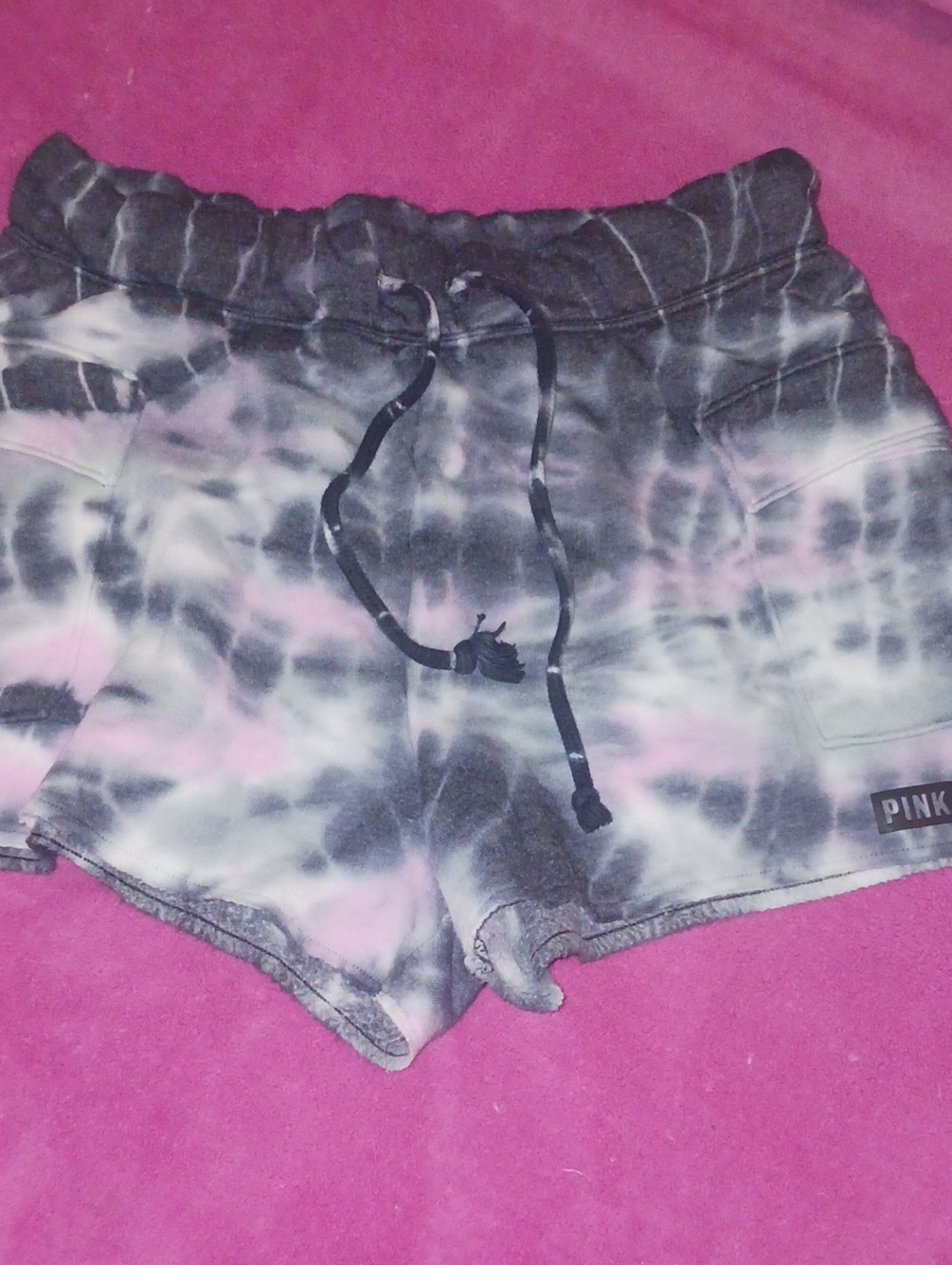 PINK Victoria's Secret Black/grayish Tie-Dye Shorts SzXS cotton Swtshrt Material